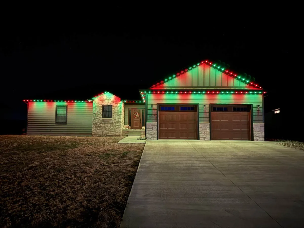 Lit home exterior
