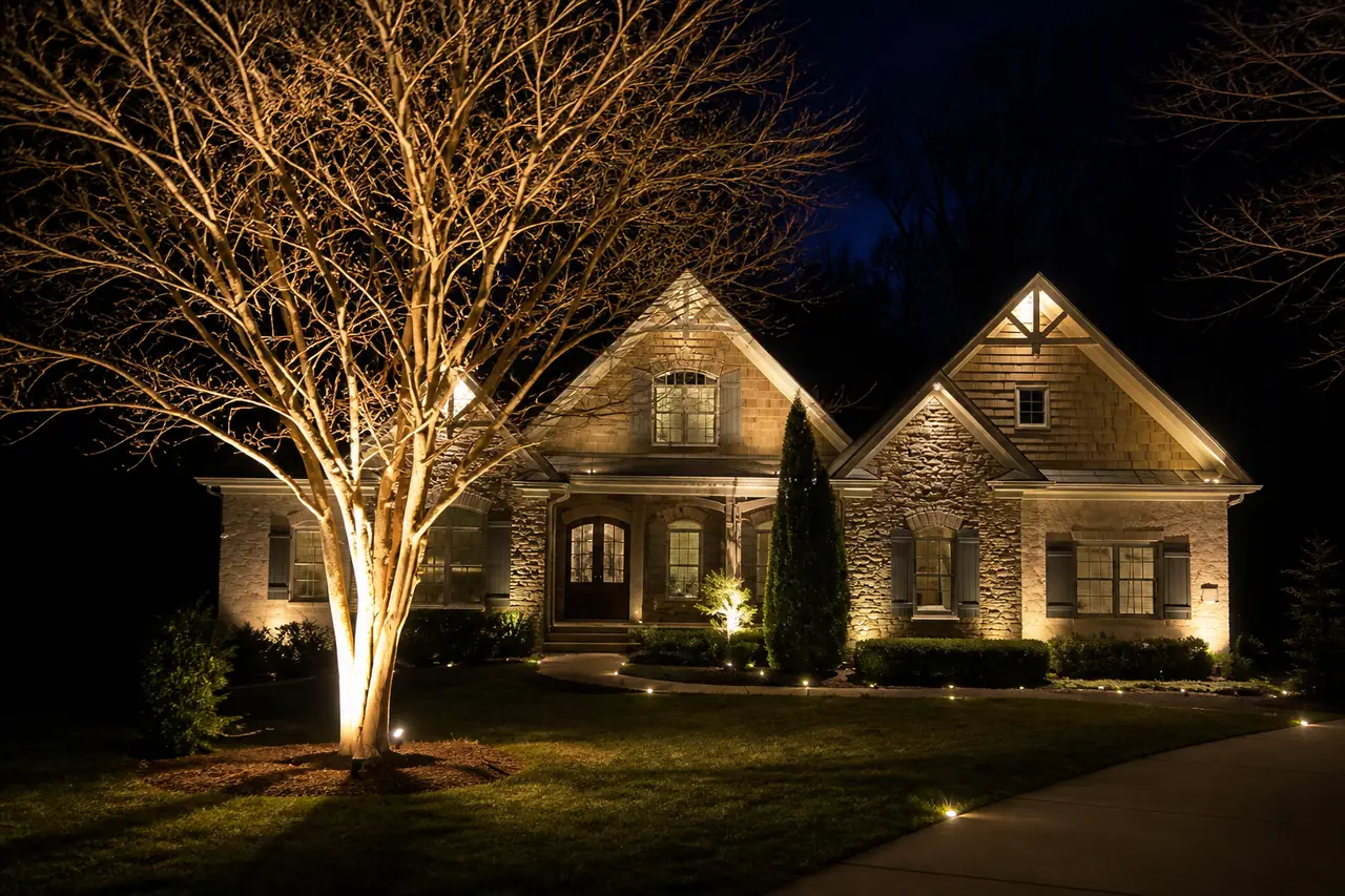 Tree uplighting at night